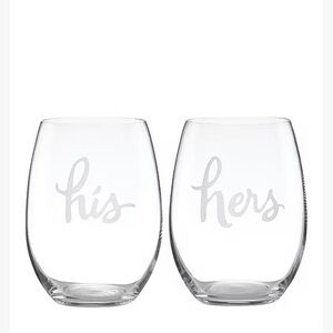 NIB Two Of A Kind Stemless His And Hers Wine Glass